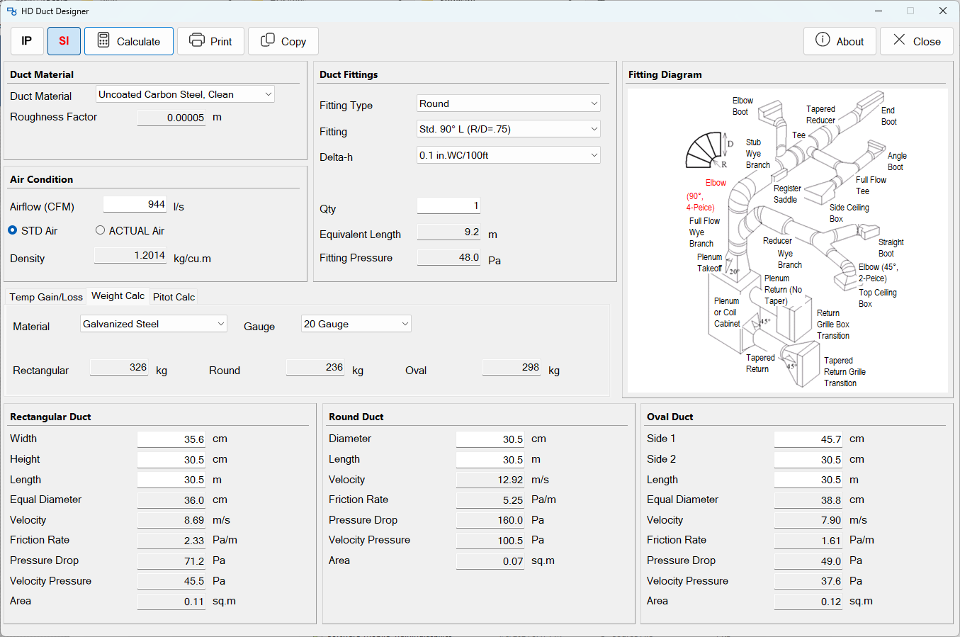 HDDuctDesigner - Metric (SI) Units