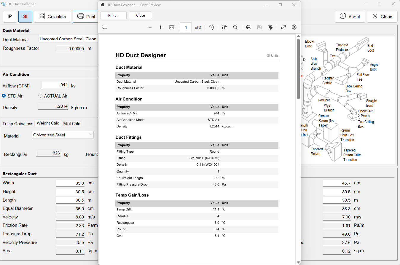 HDDuctDesigner - PDF Report