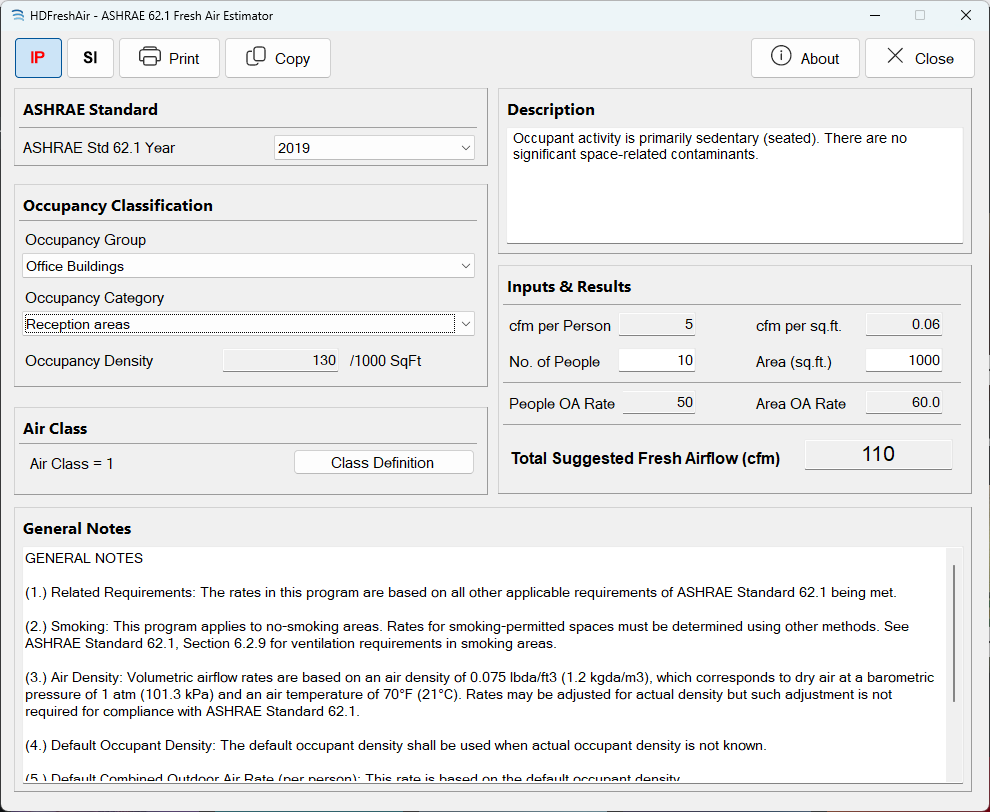 HDFreshAir occupancy group and airflow results screenshot