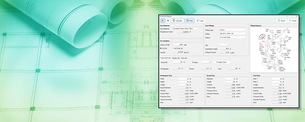 Perform HVAC Duct Sizing and Fitting Loss Calculations